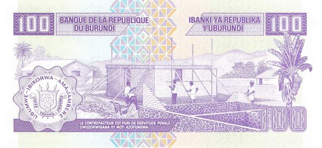 Burundi p37a 100 Francs 1993